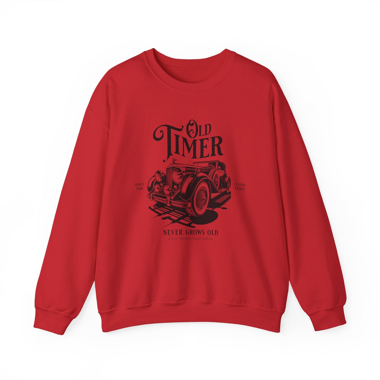 Crewneck Sweatshirt — "Old Timer" Vintage Car Retro Graphic (Never Grows Old)