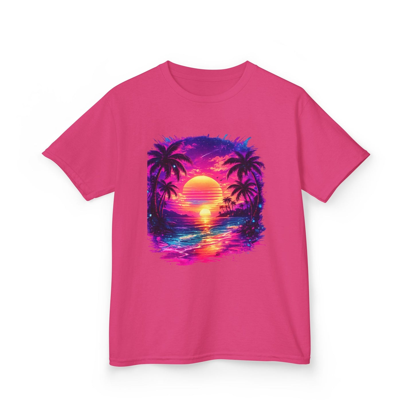 Kids T-Shirt — Neon Retro Sunset Palm Beach Tee