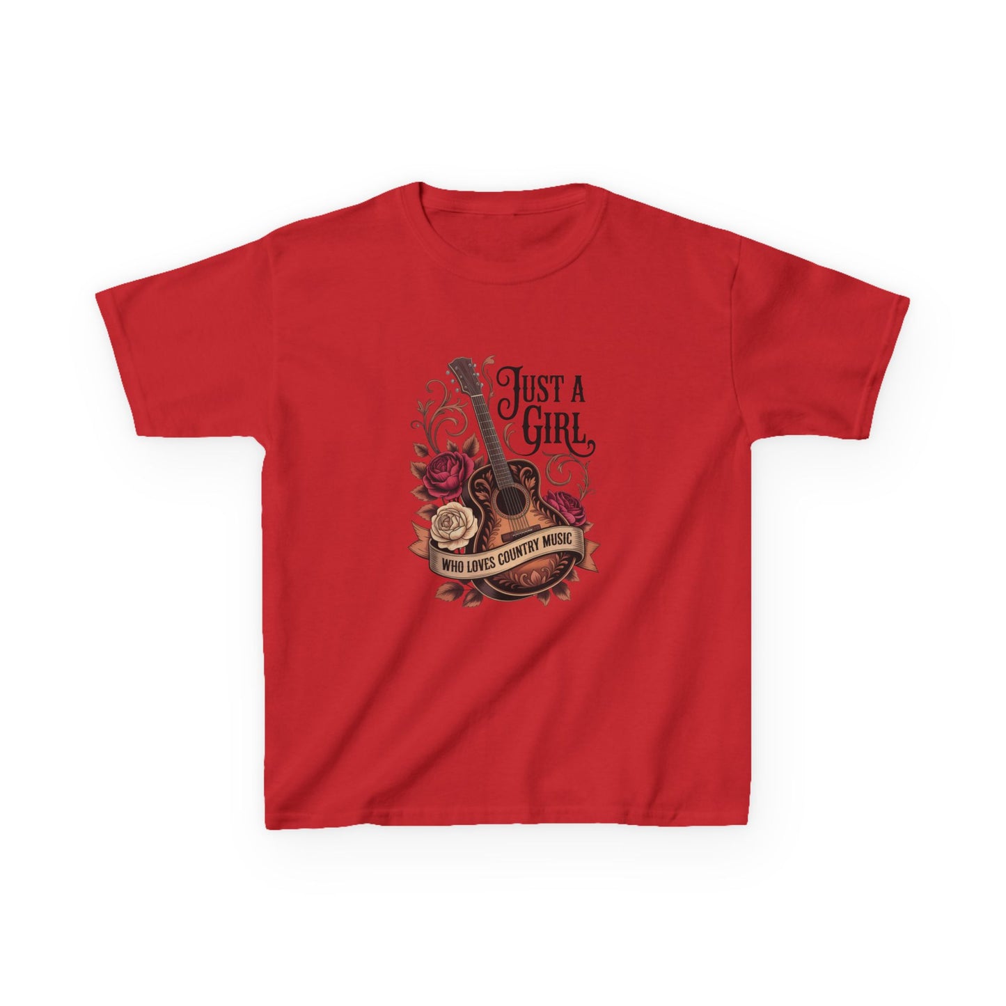 Kids Tee — "Just A Girl" Acoustic Guitar Floral Design