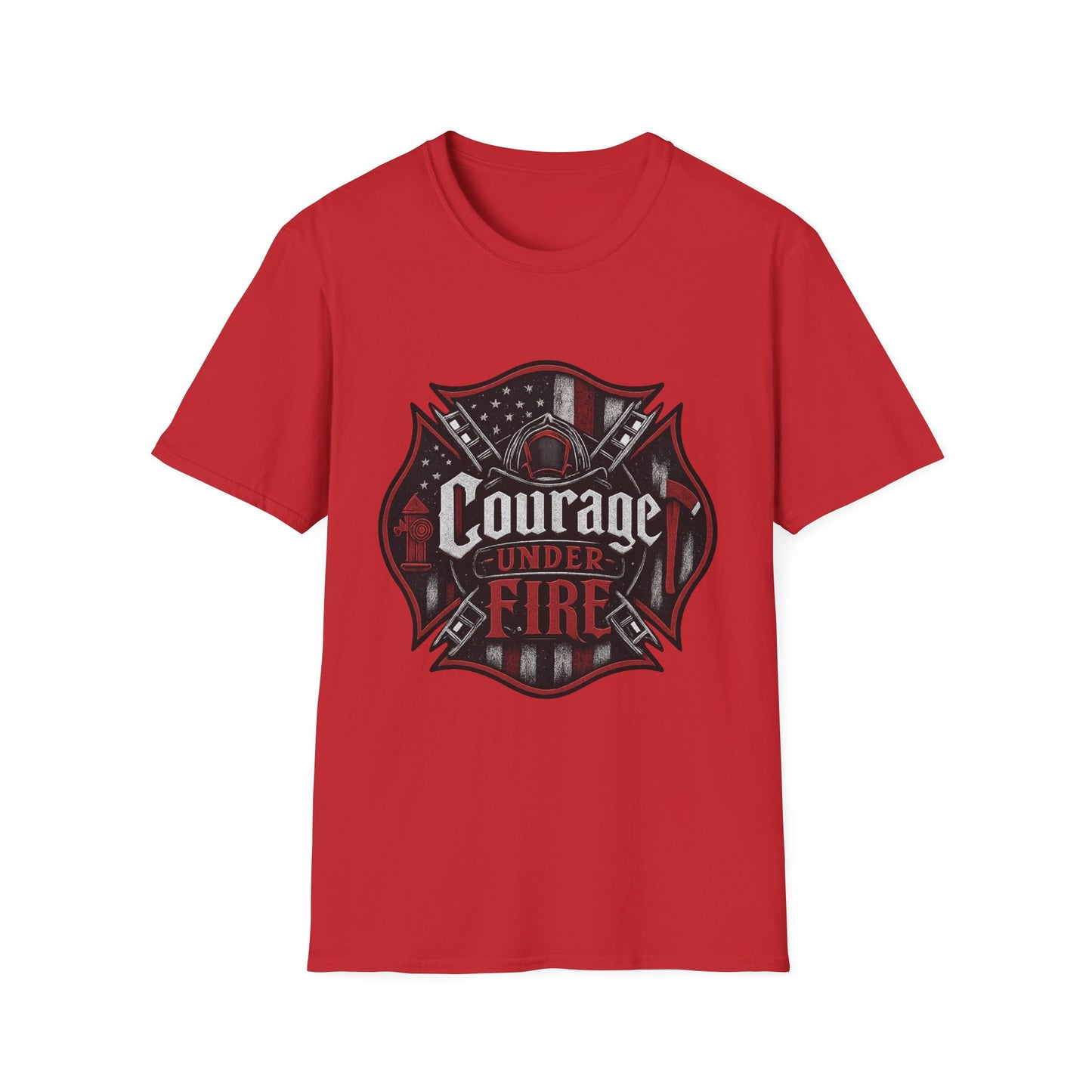 Courage Under Fire T‑Shirt — Patriotic Firefighter Emblem Tee