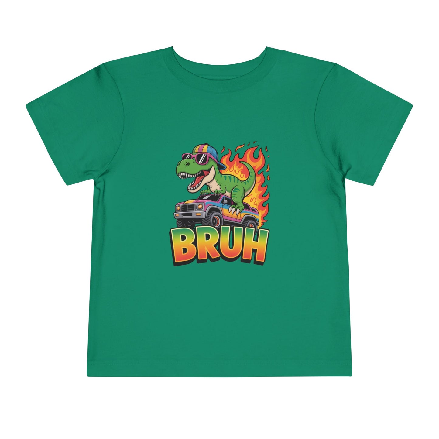Toddler Tee — 'Bruh' Dino on Hot Rod Graphic