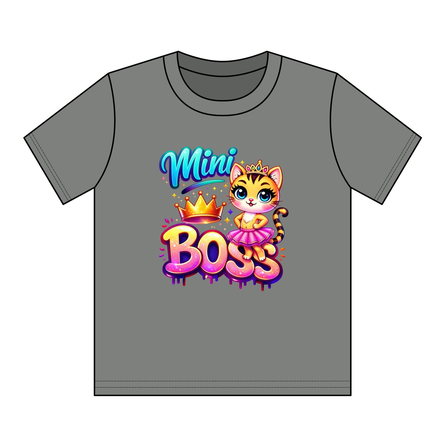Mini Boss Kids T‑Shirt — Cute Princess Kitty Graphic for Girls