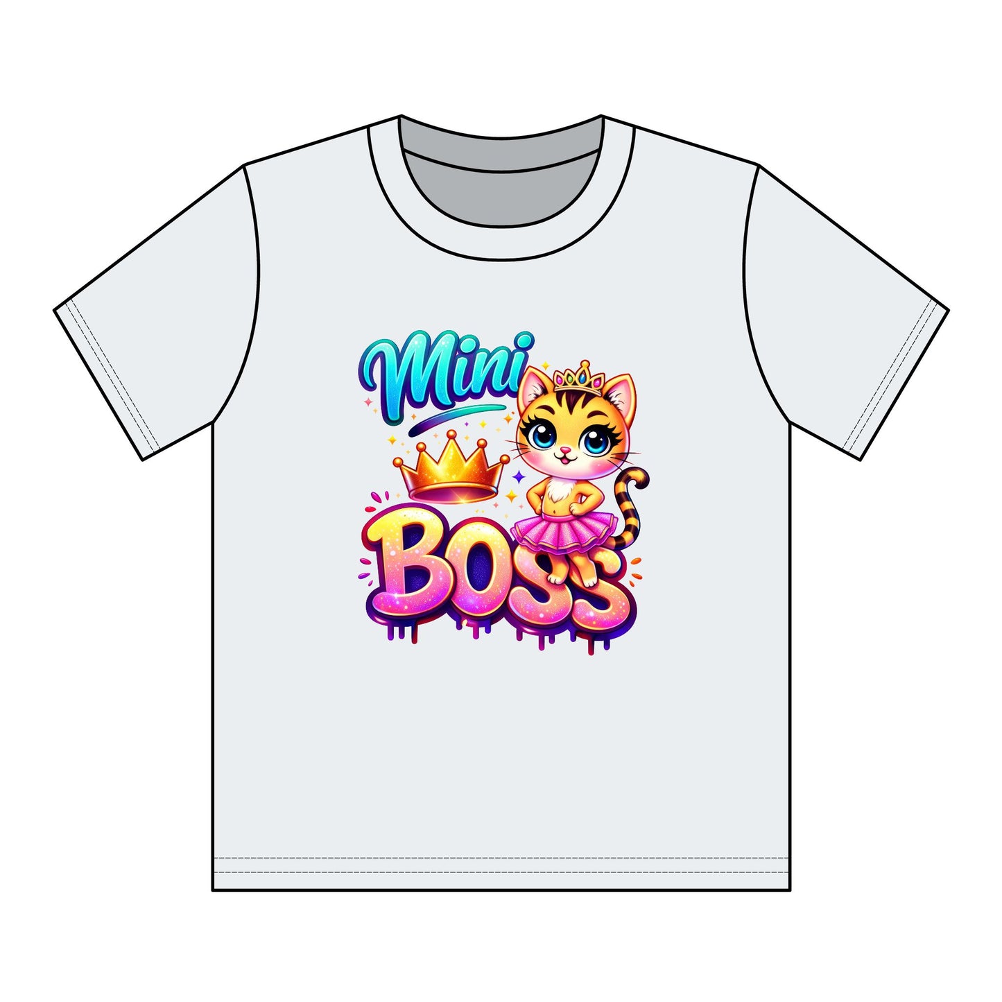 Mini Boss Kids T‑Shirt — Cute Princess Kitty Graphic for Girls