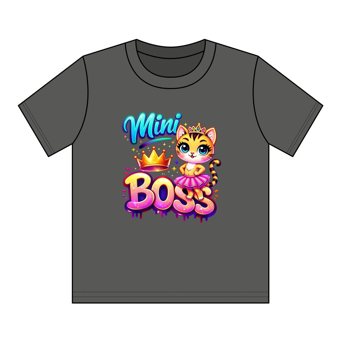 Mini Boss Kids T‑Shirt — Cute Princess Kitty Graphic for Girls