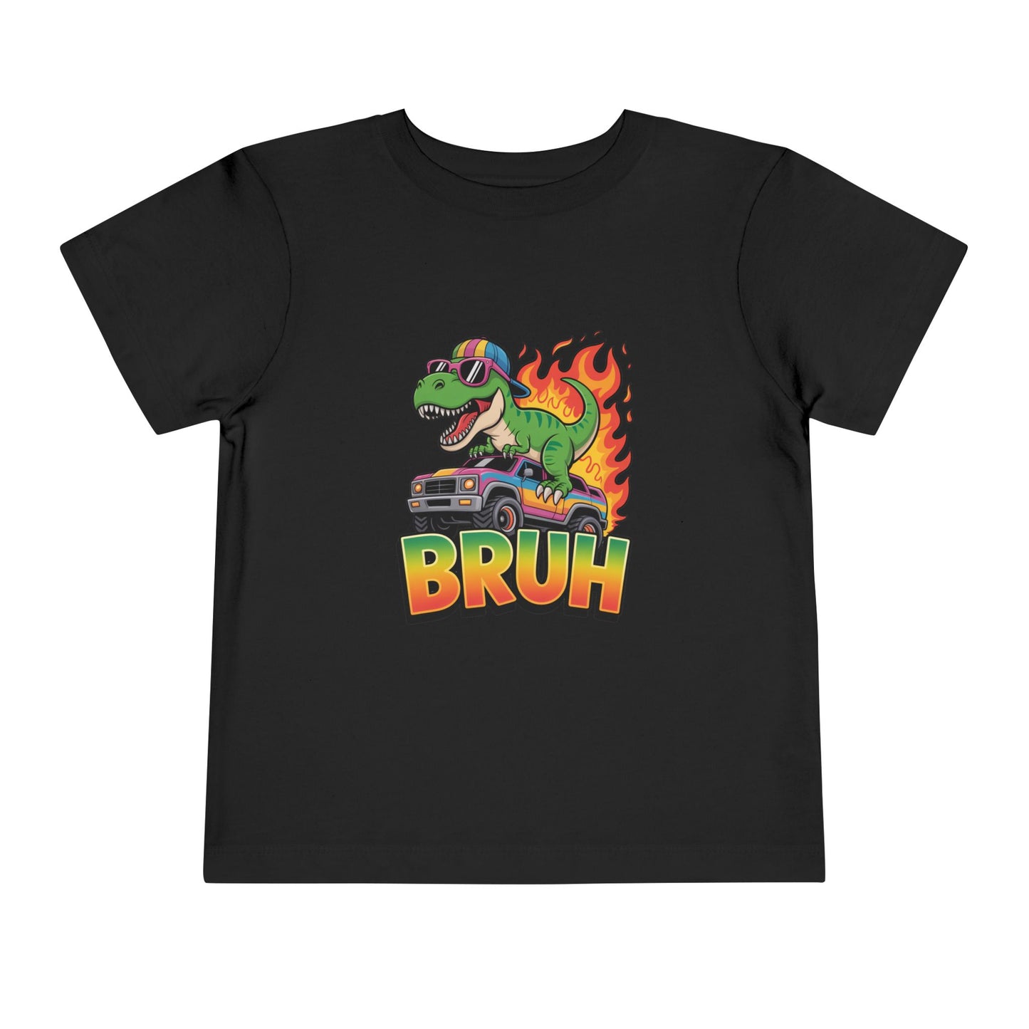 Toddler Tee — 'Bruh' Dino on Hot Rod Graphic