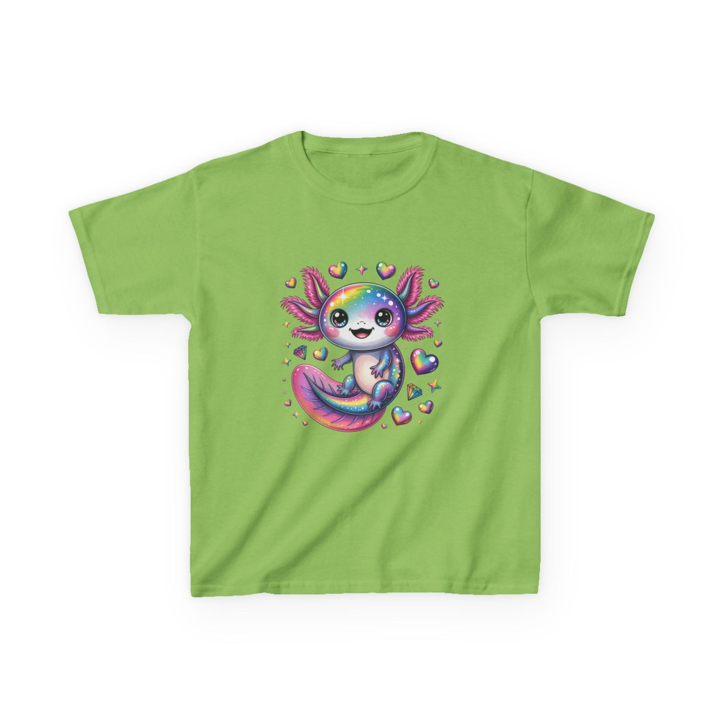 Kids Axolotl T-Shirt — Cute Rainbow Axolotl with Hearts