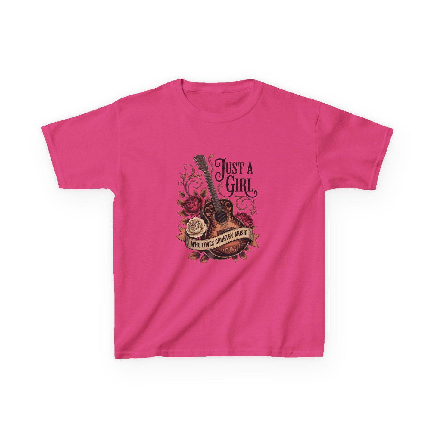 Kids Tee — "Just A Girl" Acoustic Guitar Floral Design