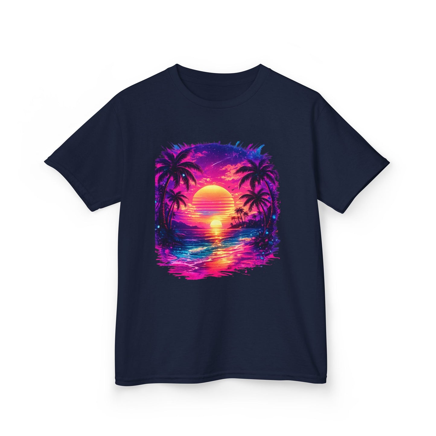 Kids T-Shirt — Neon Retro Sunset Palm Beach Tee