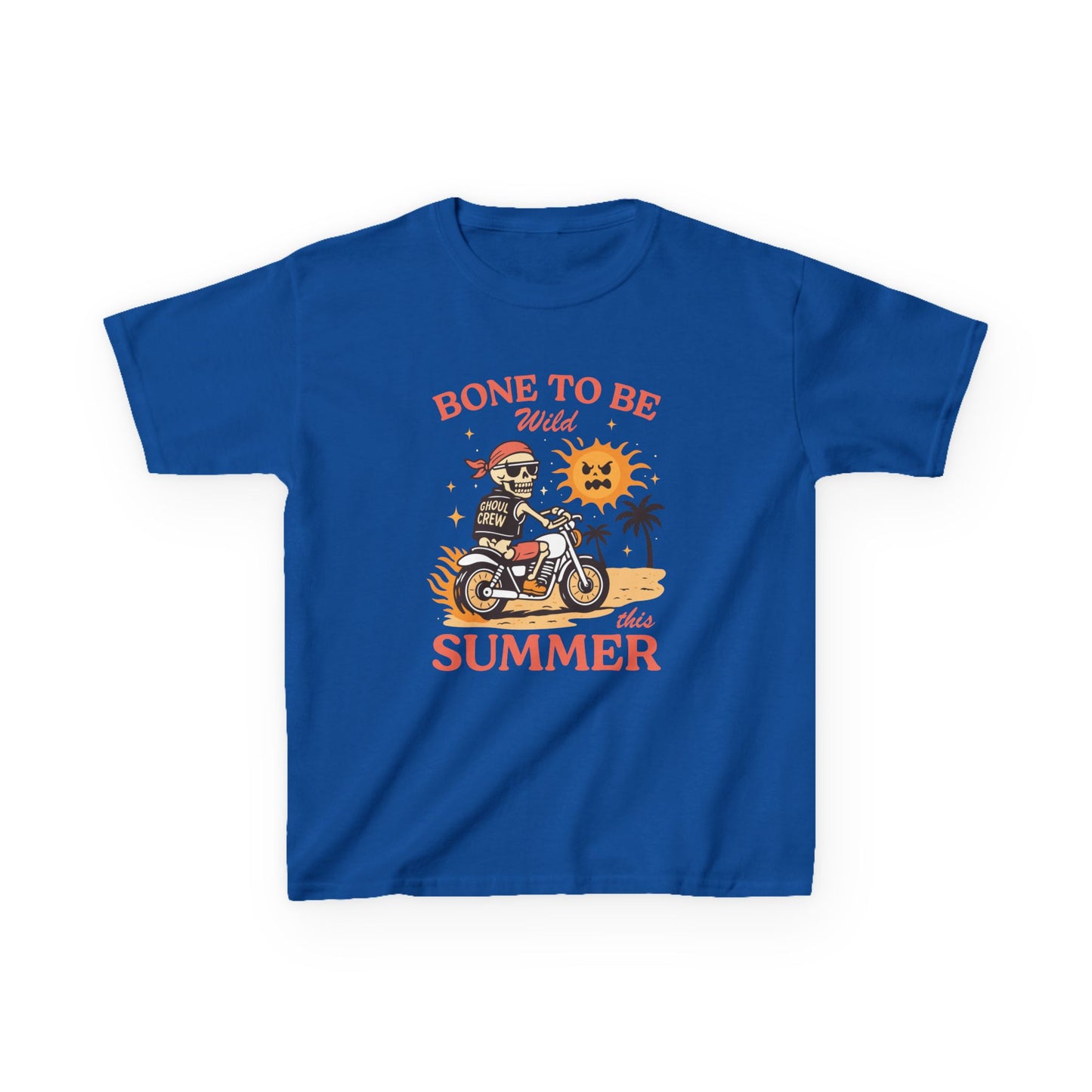 Kids T-Shirt — "Bone to Be Wild Summer" Motorcycle Skeleton Beach Tee