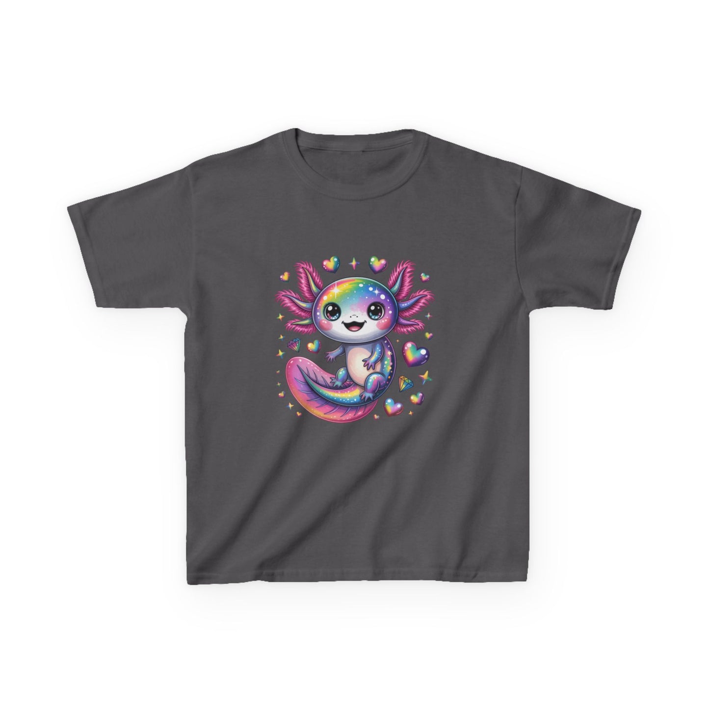 Kids Axolotl T-Shirt — Cute Rainbow Axolotl with Hearts