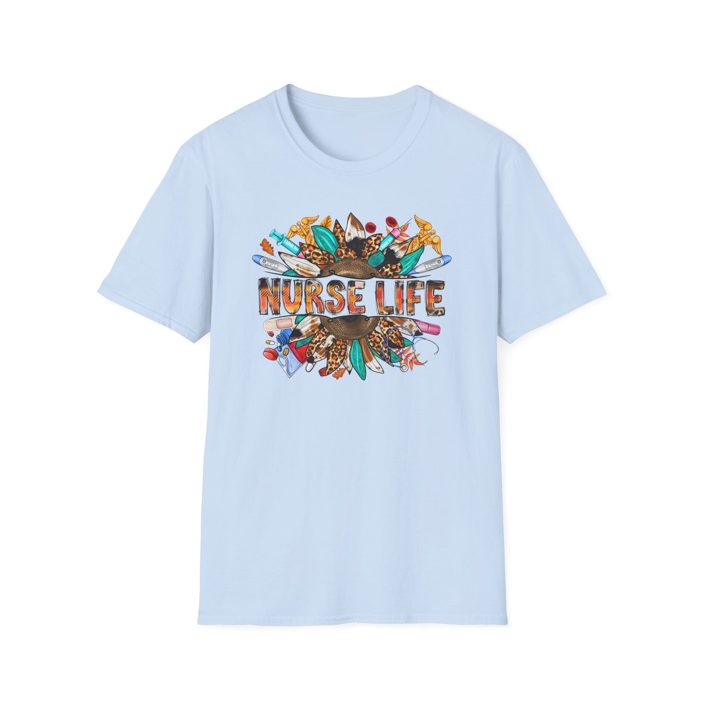 Nurse Life Graphic T‑Shirt – Colorful Scrubs & Stethoscope Design