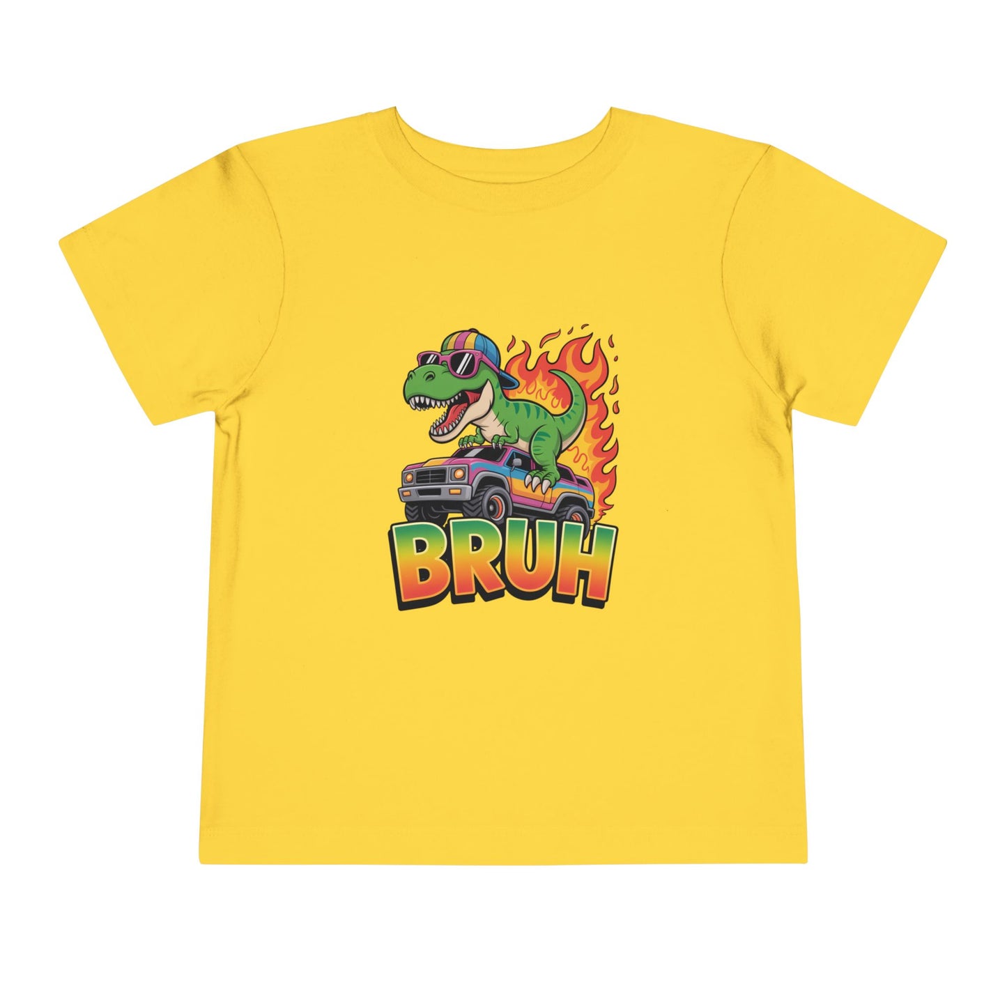 Toddler Tee — 'Bruh' Dino on Hot Rod Graphic