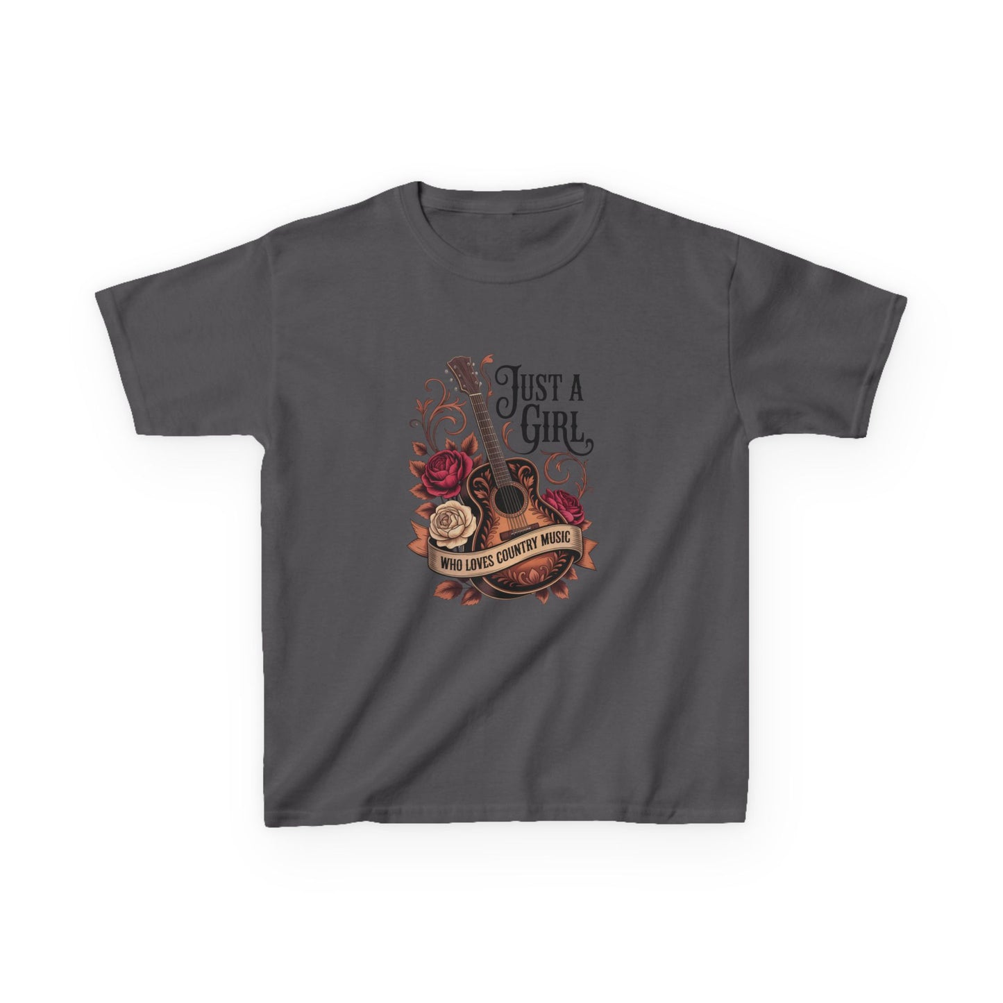 Kids Tee — "Just A Girl" Acoustic Guitar Floral Design