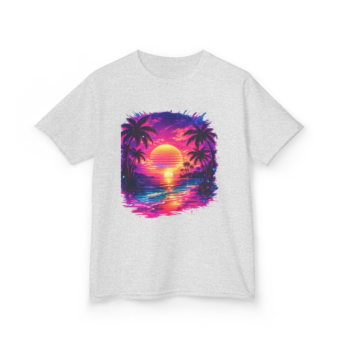 Kids T-Shirt — Neon Retro Sunset Palm Beach Tee