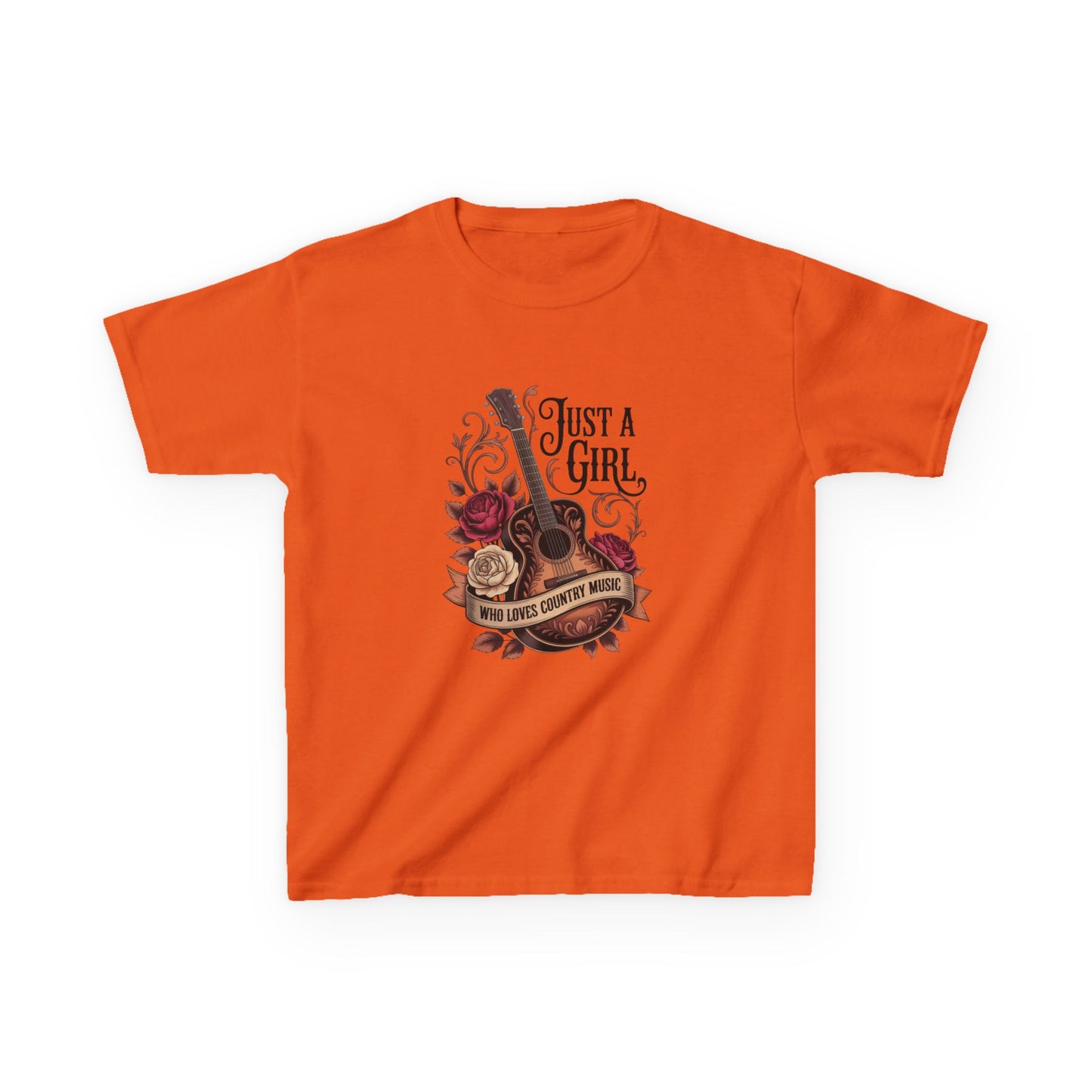 Kids Tee — "Just A Girl" Acoustic Guitar Floral Design