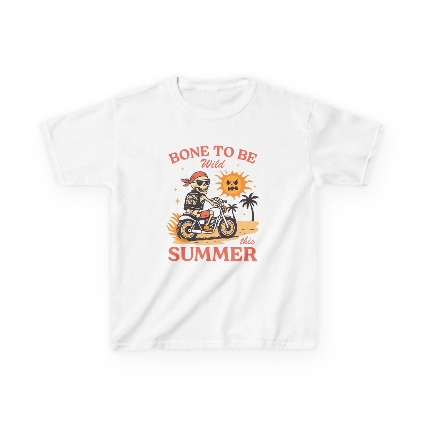 Kids T-Shirt — "Bone to Be Wild Summer" Motorcycle Skeleton Beach Tee