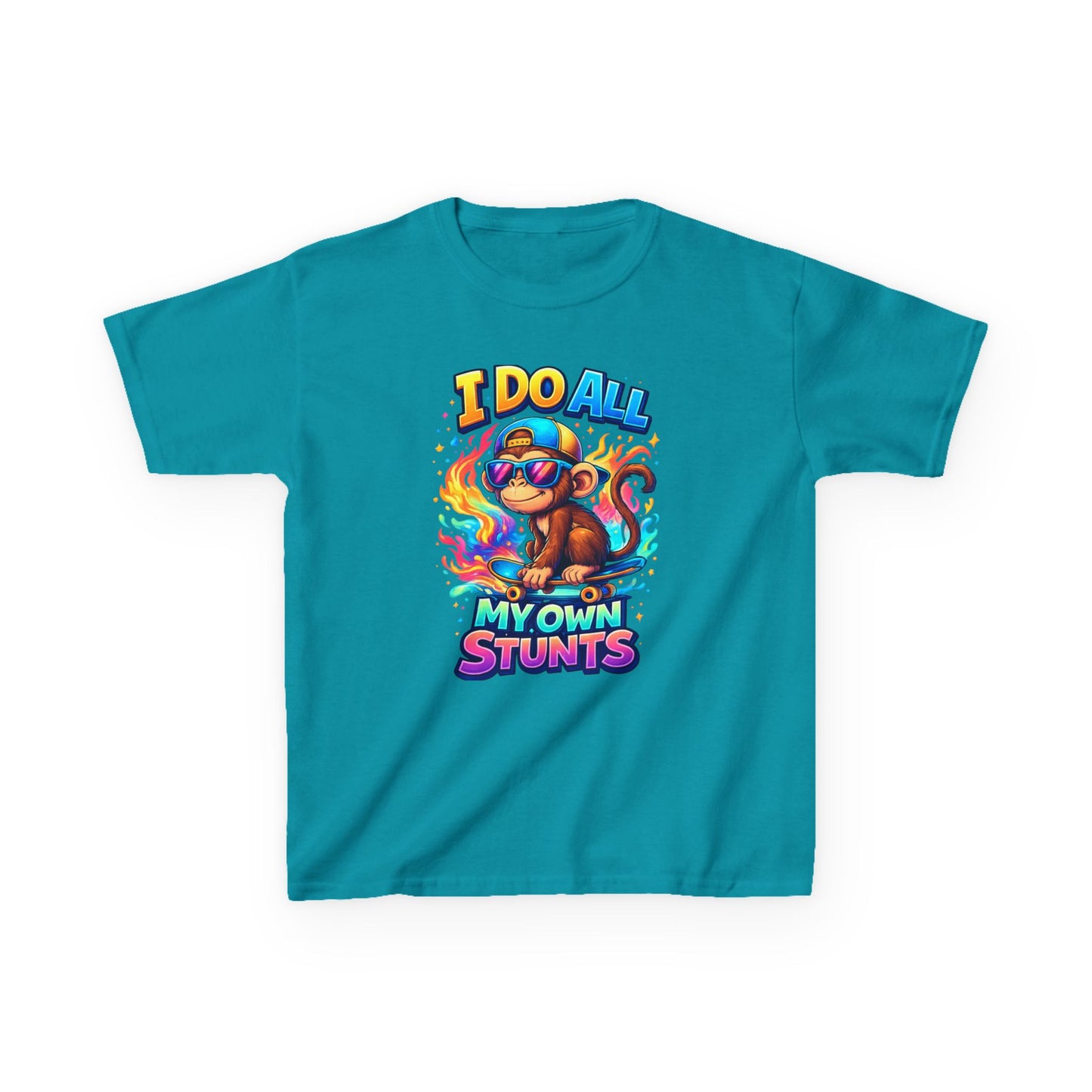 Kids T-Shirt — "I Do All My Own Stunts" Colorful Monkey Graphic