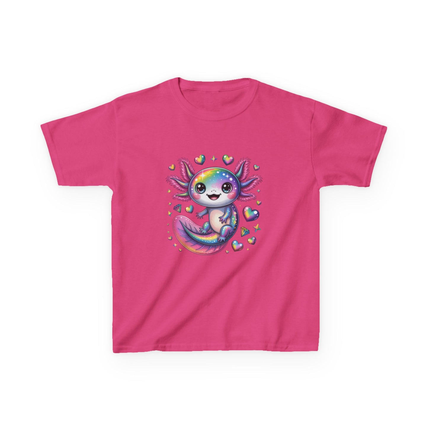 Kids Axolotl T-Shirt — Cute Rainbow Axolotl with Hearts
