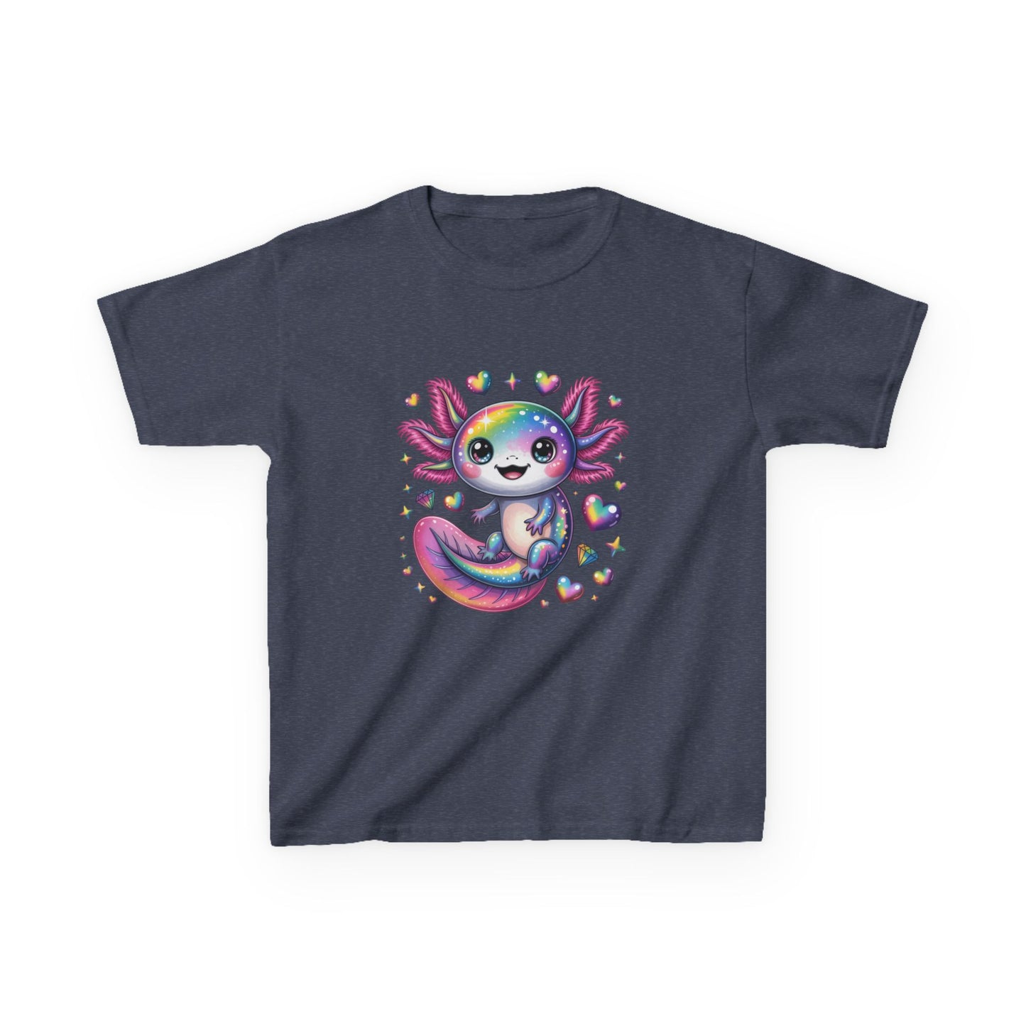 Kids Axolotl T-Shirt — Cute Rainbow Axolotl with Hearts