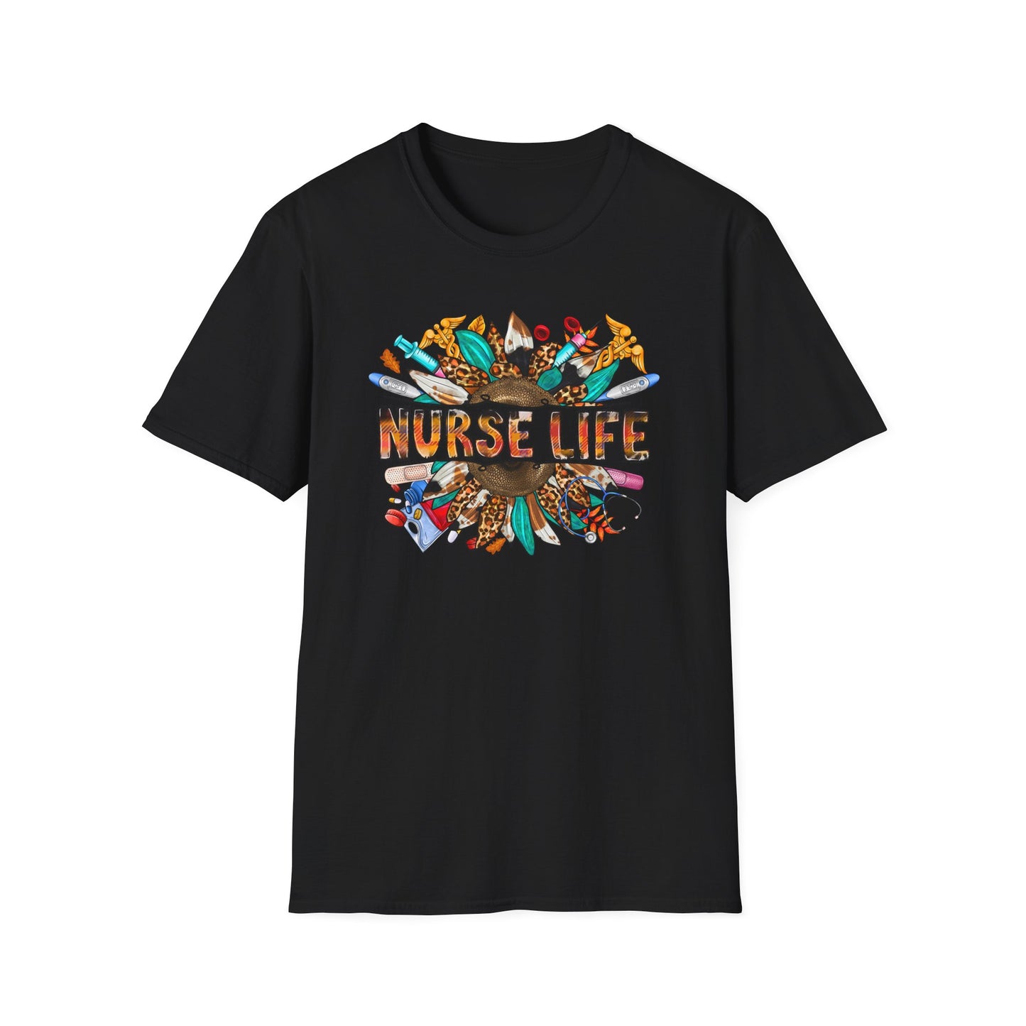 Nurse Life Graphic T‑Shirt – Colorful Scrubs & Stethoscope Design
