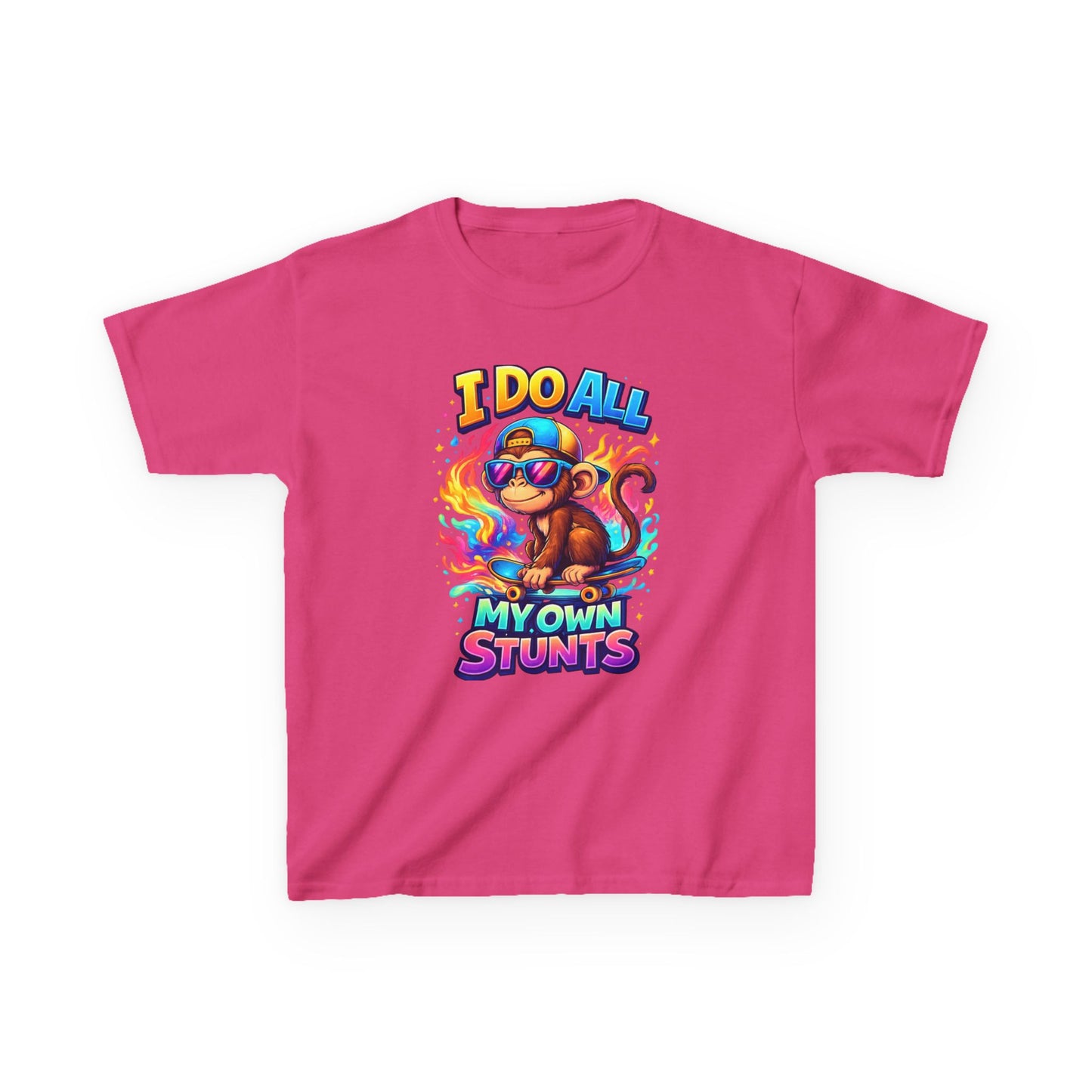 Kids T-Shirt — "I Do All My Own Stunts" Colorful Monkey Graphic