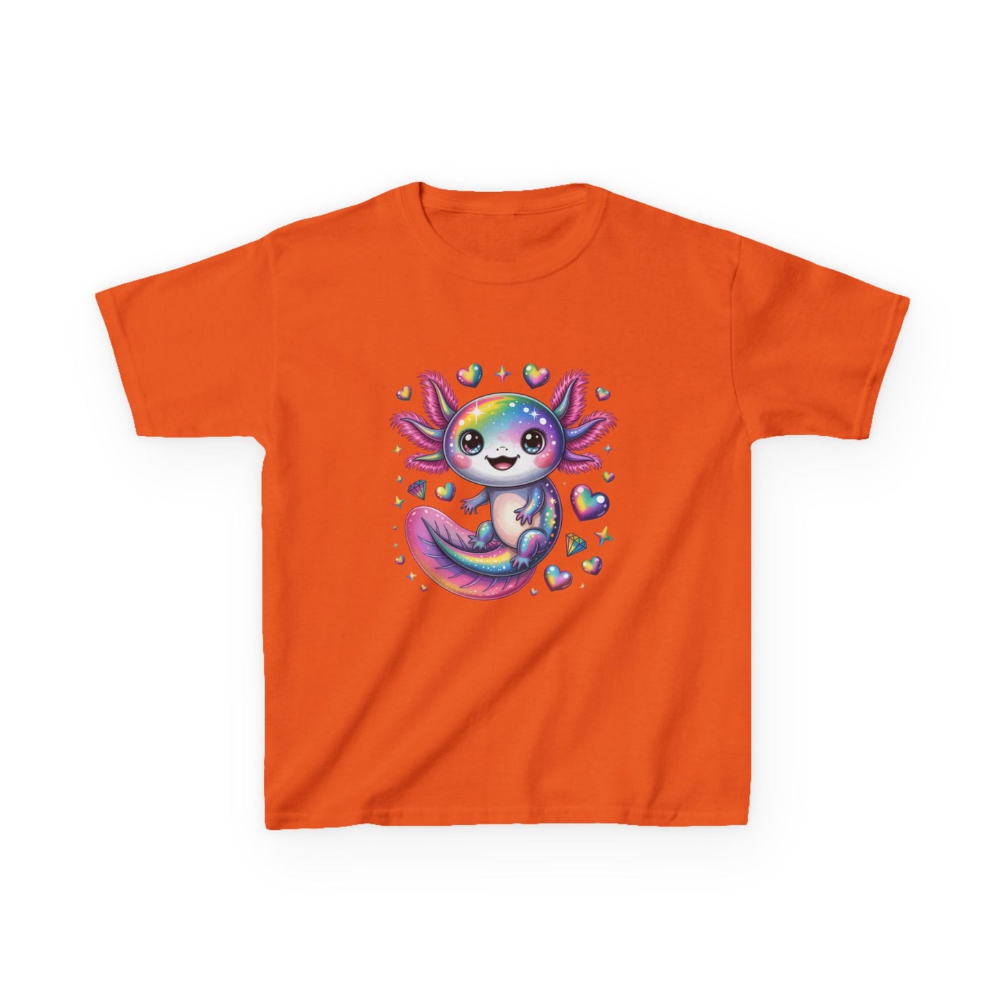 Kids Axolotl T-Shirt — Cute Rainbow Axolotl with Hearts