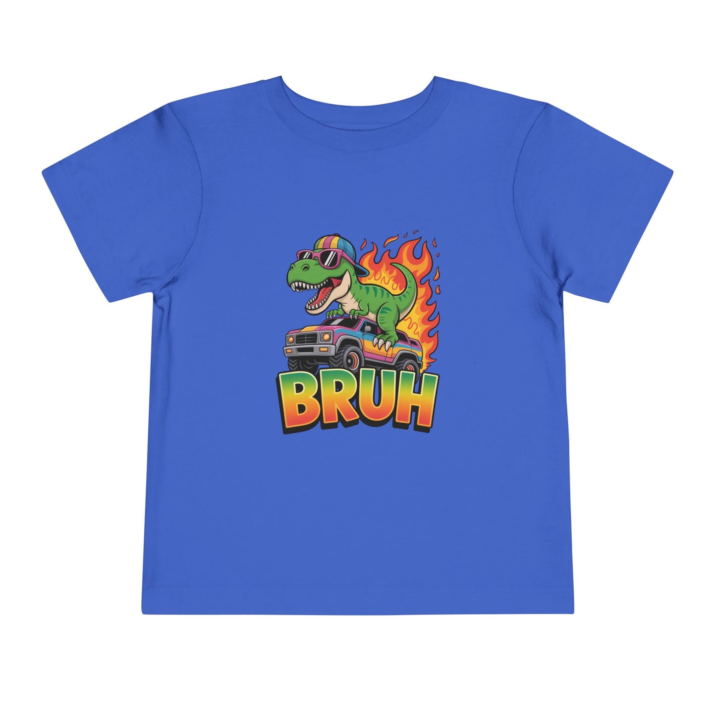 Toddler Tee — 'Bruh' Dino on Hot Rod Graphic