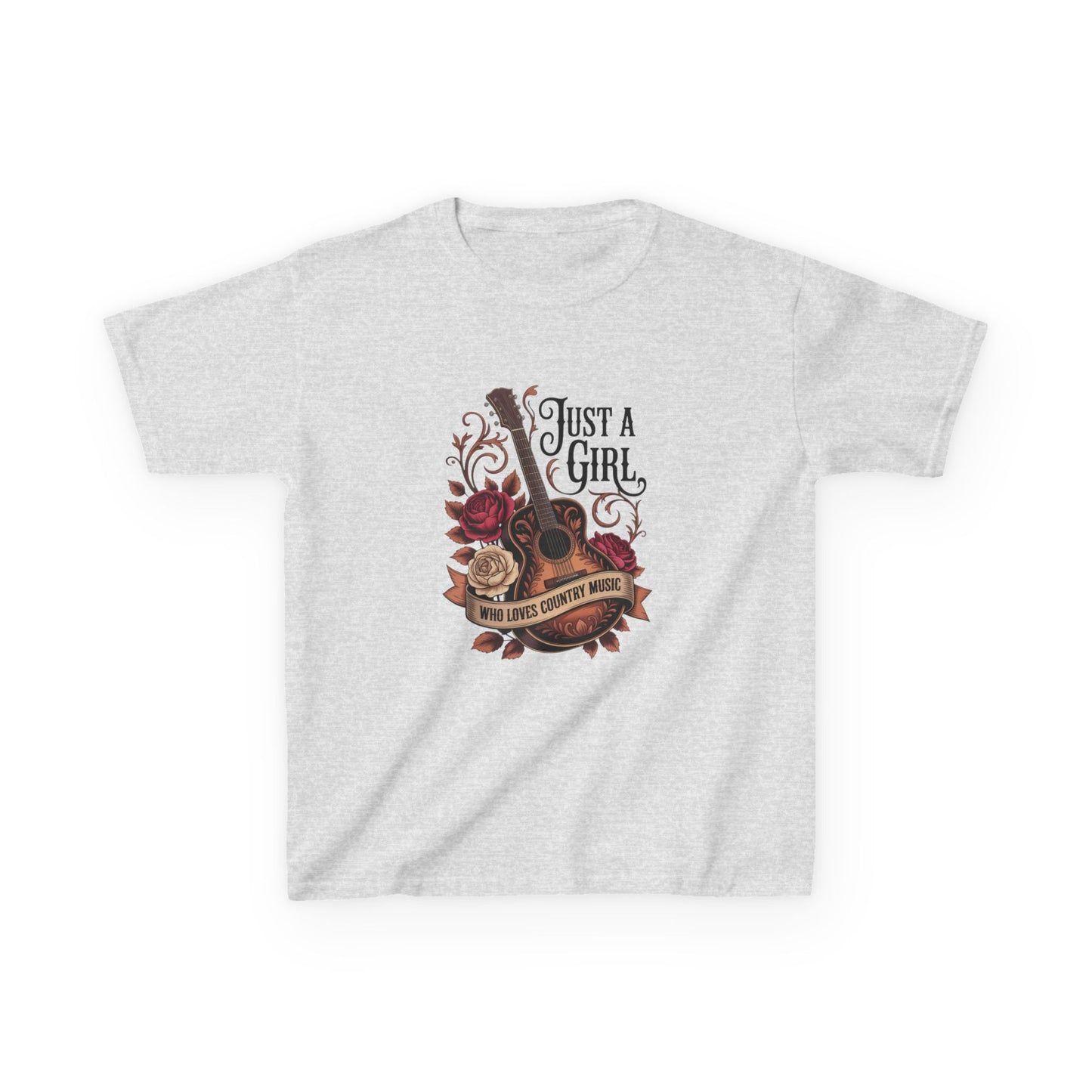 Kids Tee — "Just A Girl" Acoustic Guitar Floral Design