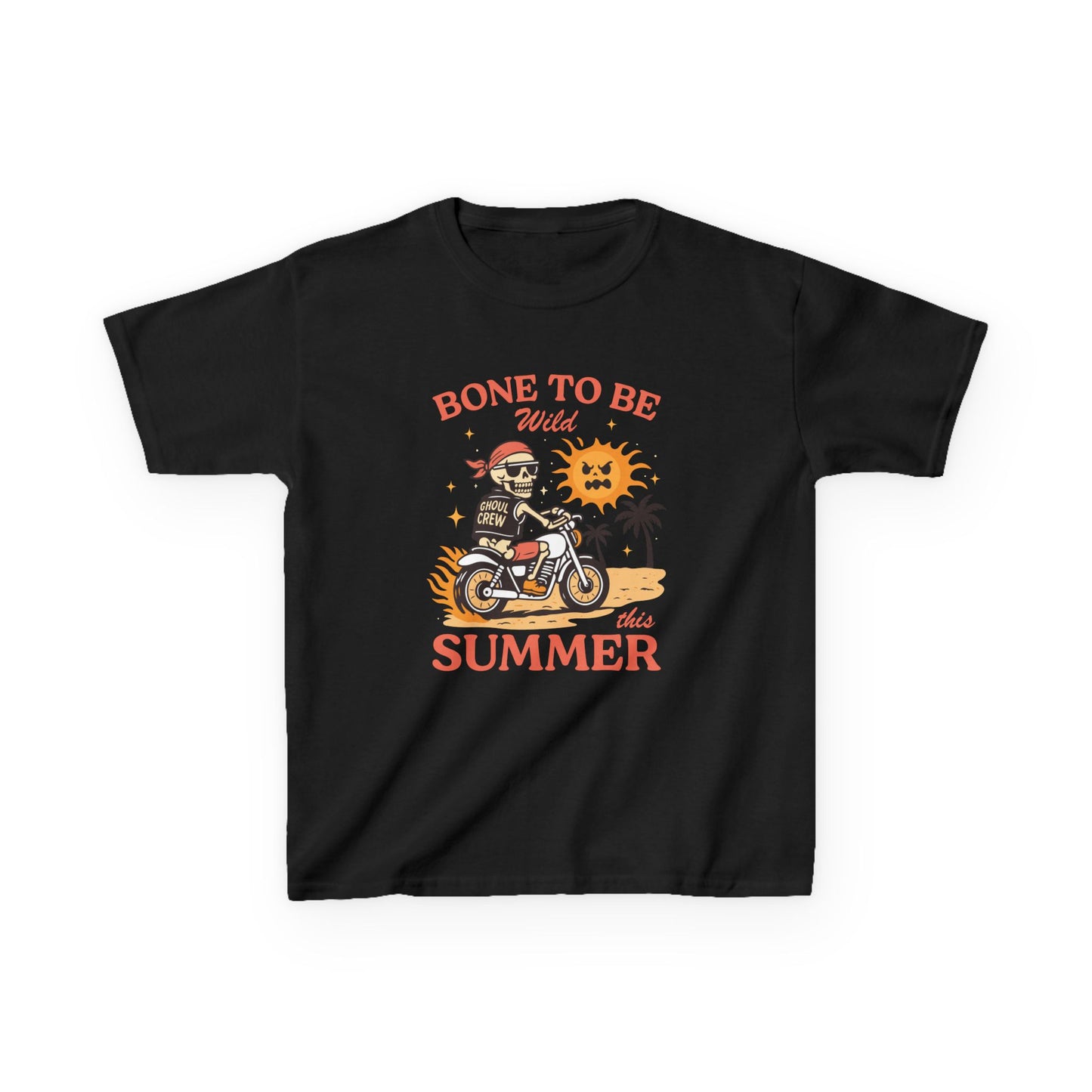 Kids T-Shirt — "Bone to Be Wild Summer" Motorcycle Skeleton Beach Tee
