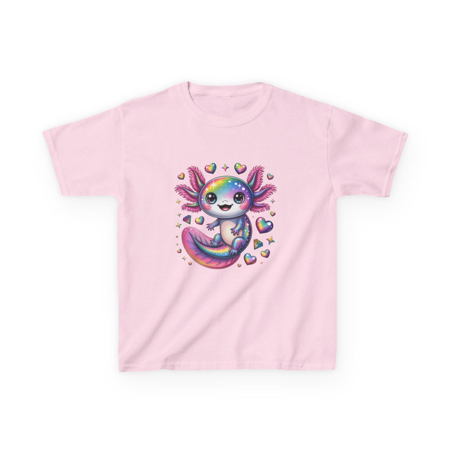 Kids Axolotl T-Shirt — Cute Rainbow Axolotl with Hearts