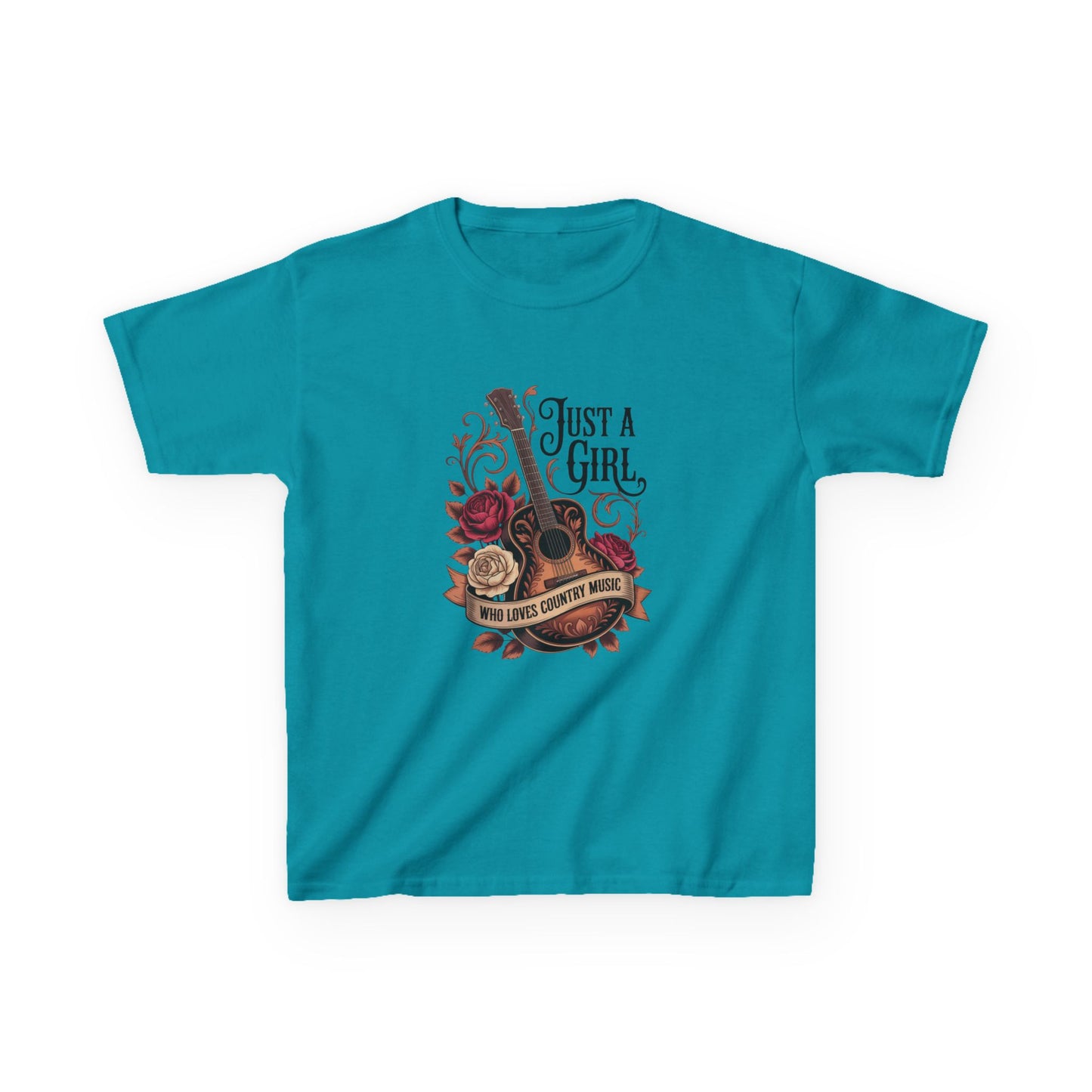 Kids Tee — "Just A Girl" Acoustic Guitar Floral Design