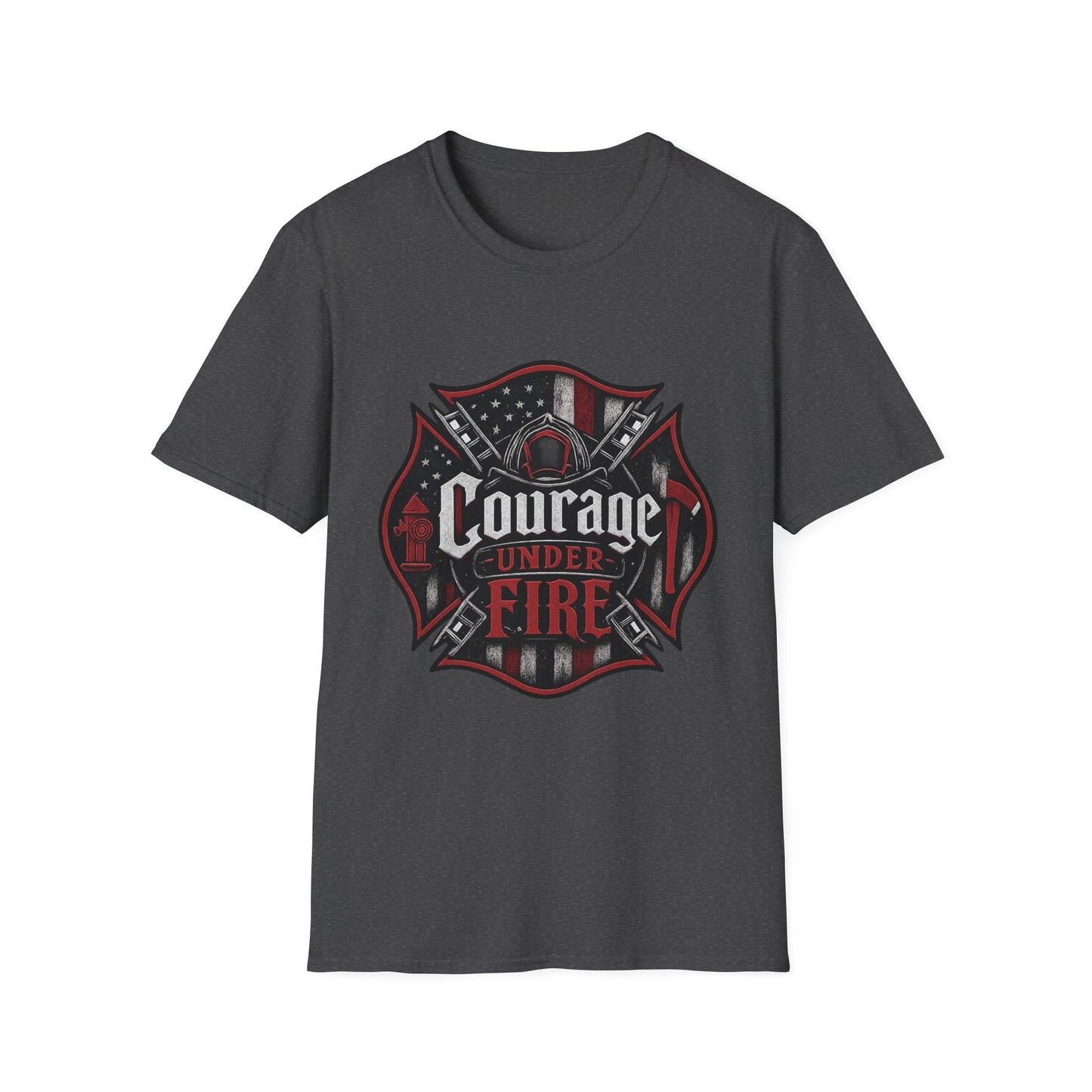 Courage Under Fire T‑Shirt — Patriotic Firefighter Emblem Tee