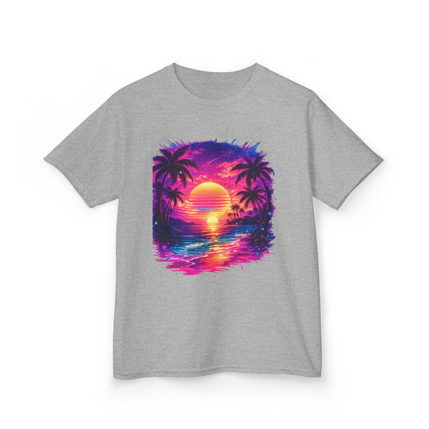Kids T-Shirt — Neon Retro Sunset Palm Beach Tee