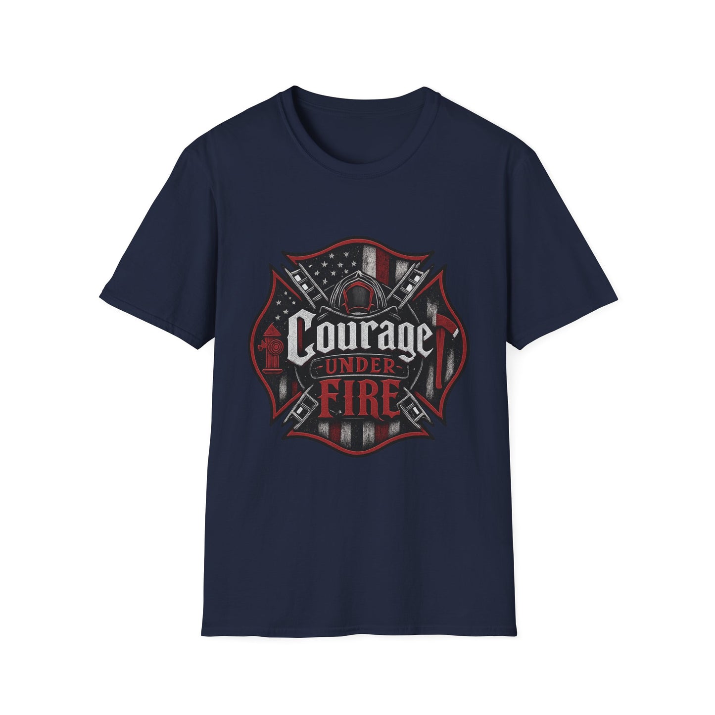 Courage Under Fire T‑Shirt — Patriotic Firefighter Emblem Tee
