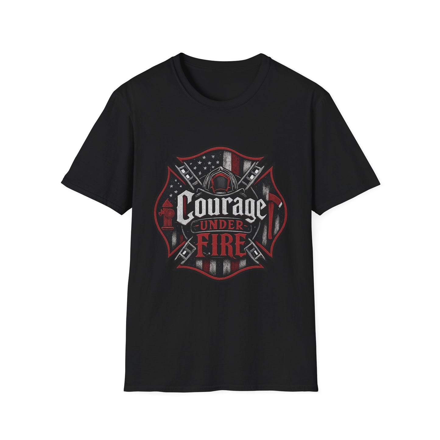 Courage Under Fire T‑Shirt — Patriotic Firefighter Emblem Tee