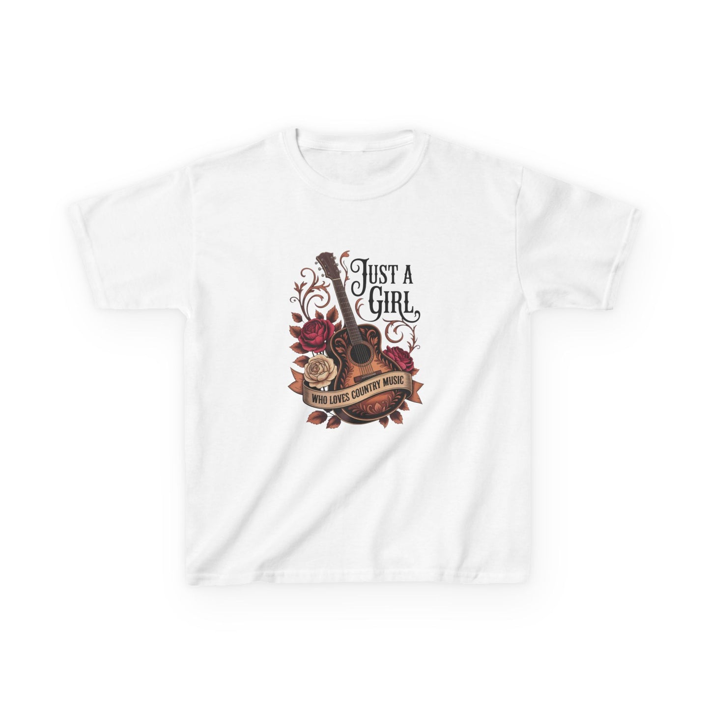 Kids Tee — "Just A Girl" Acoustic Guitar Floral Design
