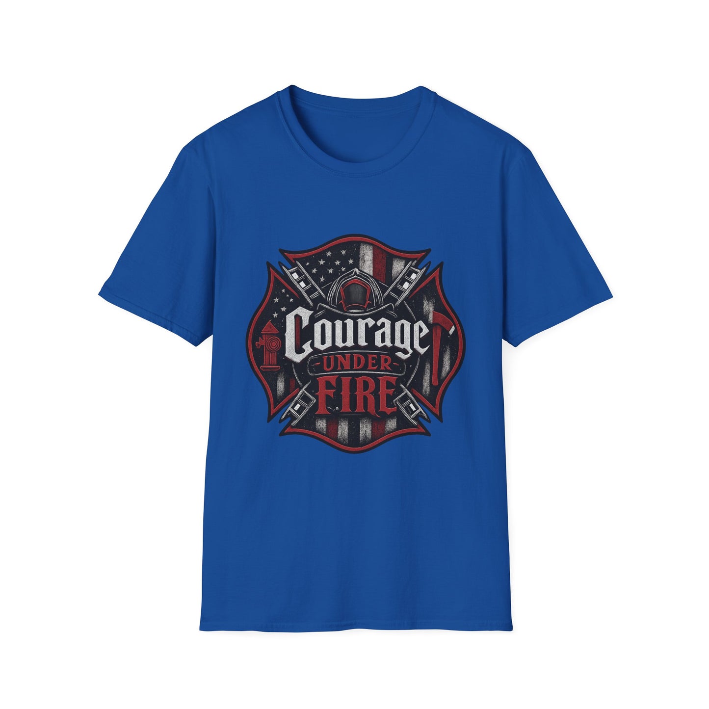 Courage Under Fire T‑Shirt — Patriotic Firefighter Emblem Tee