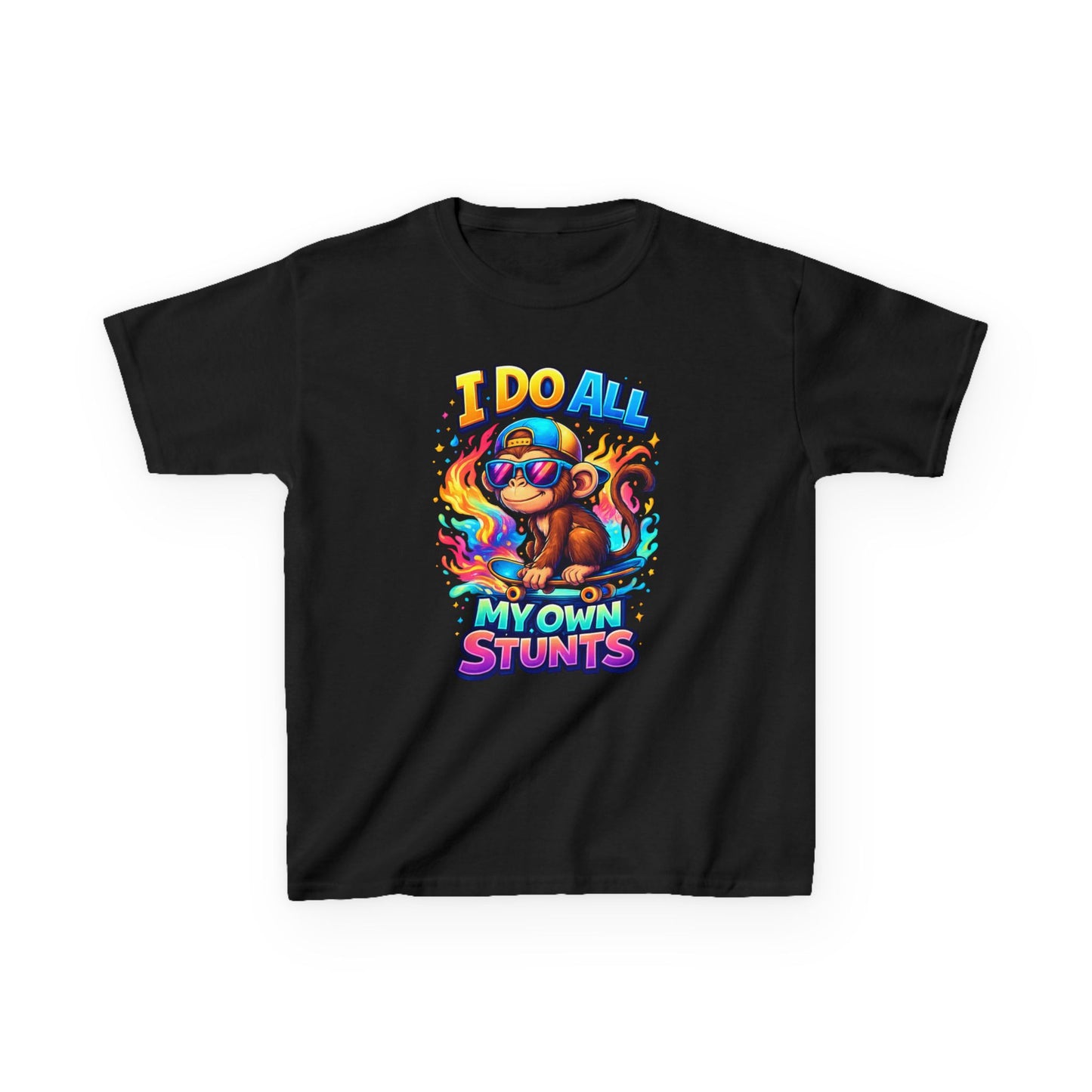 Kids T-Shirt — "I Do All My Own Stunts" Colorful Monkey Graphic