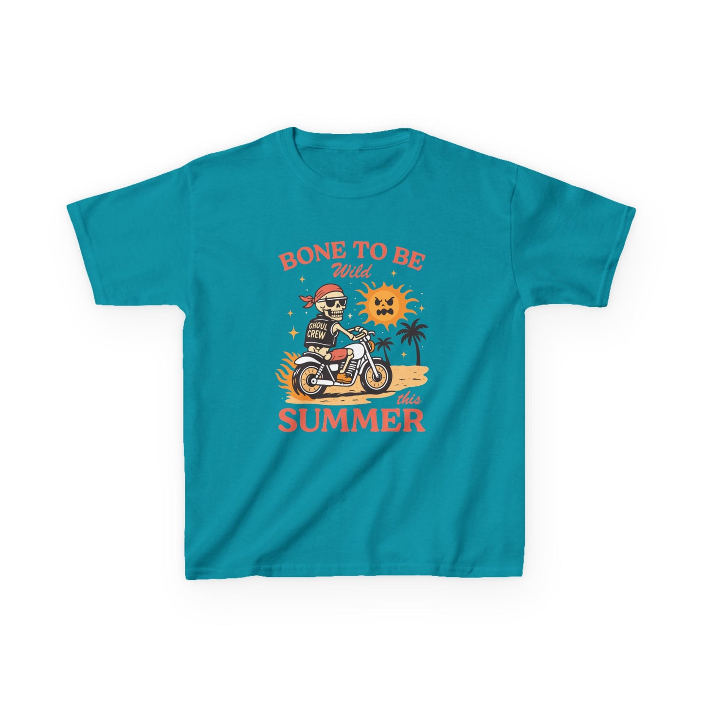 Kids T-Shirt — "Bone to Be Wild Summer" Motorcycle Skeleton Beach Tee
