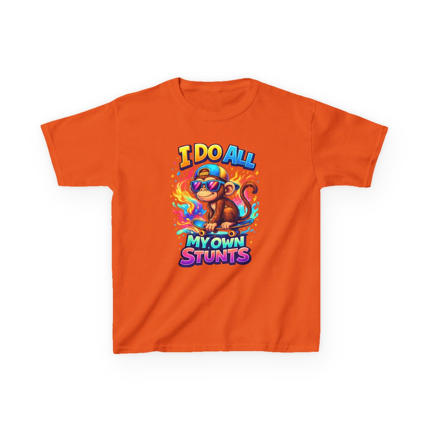 Kids T-Shirt — "I Do All My Own Stunts" Colorful Monkey Graphic