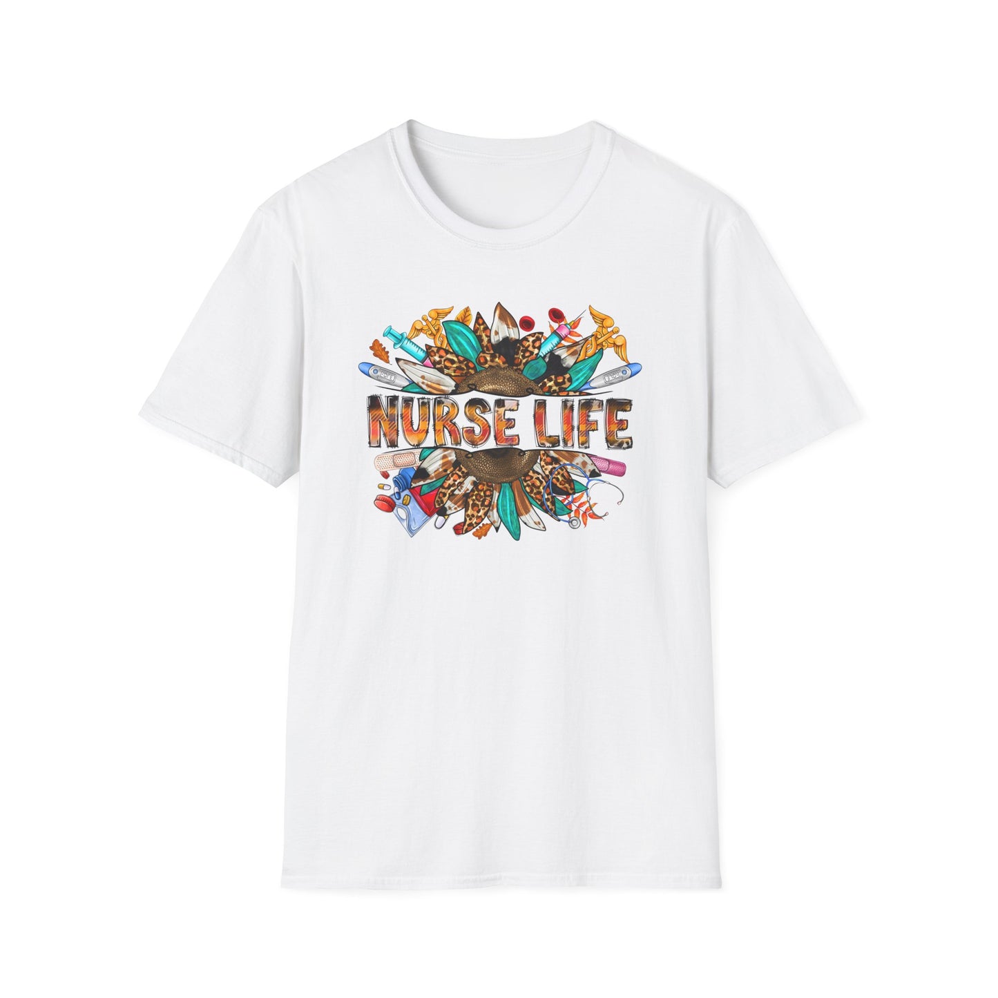 Nurse Life Graphic T‑Shirt – Colorful Scrubs & Stethoscope Design