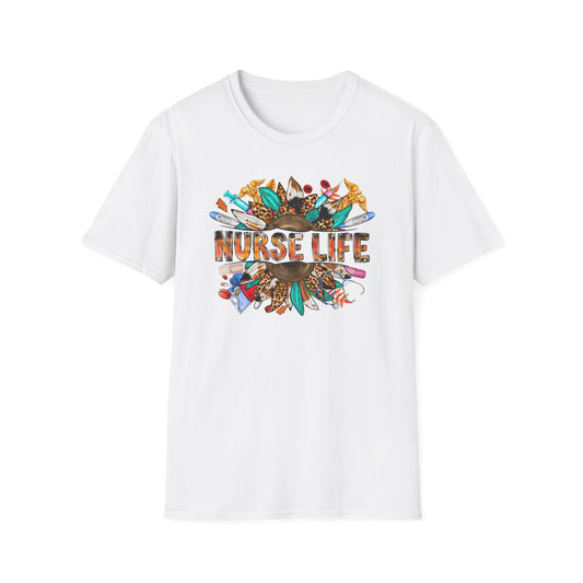 Nurse Life Graphic T‑Shirt – Colorful Scrubs & Stethoscope Design