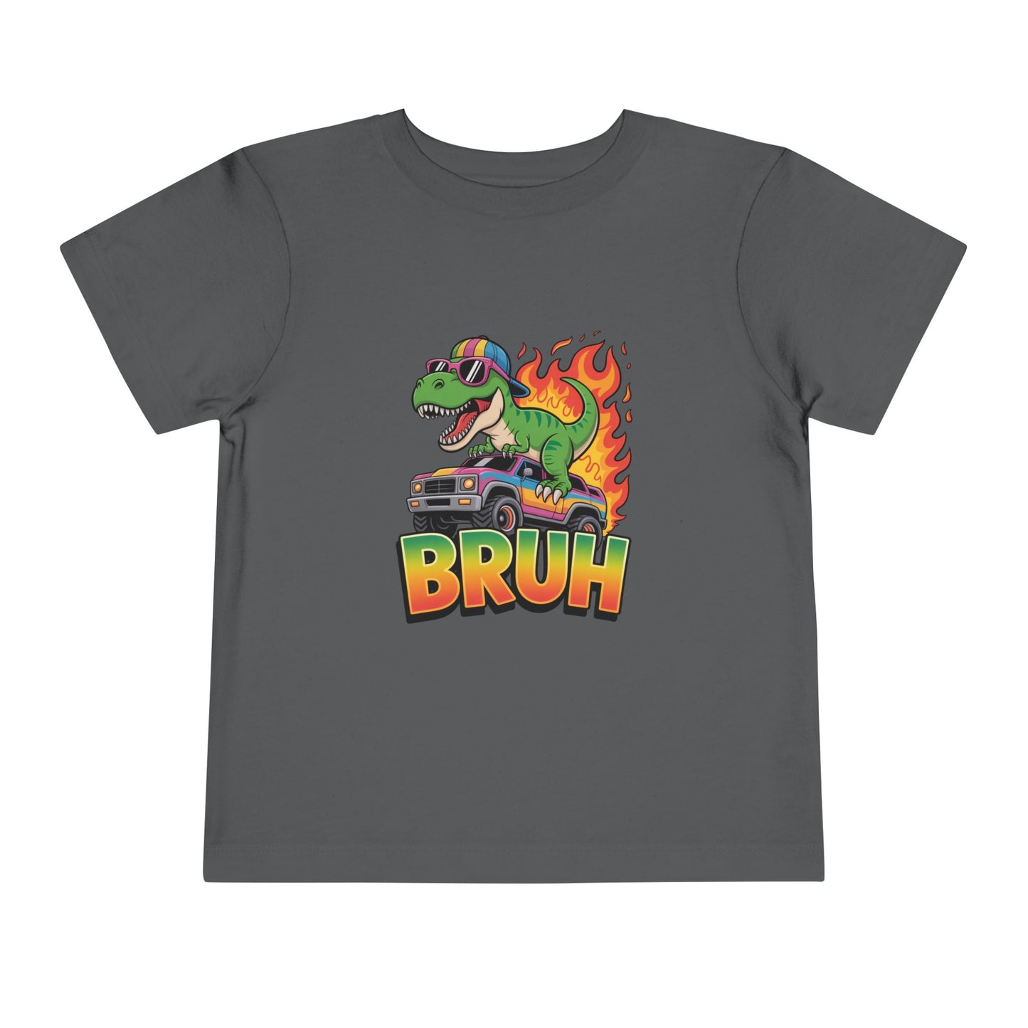 Toddler Tee — 'Bruh' Dino on Hot Rod Graphic