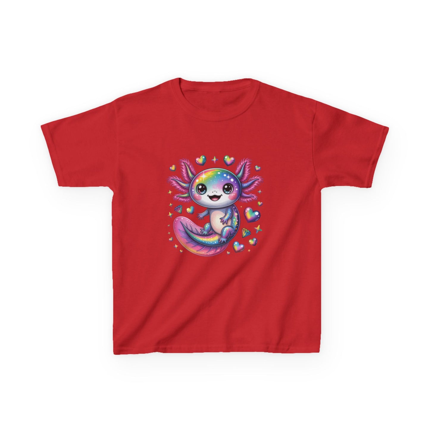 Kids Axolotl T-Shirt — Cute Rainbow Axolotl with Hearts