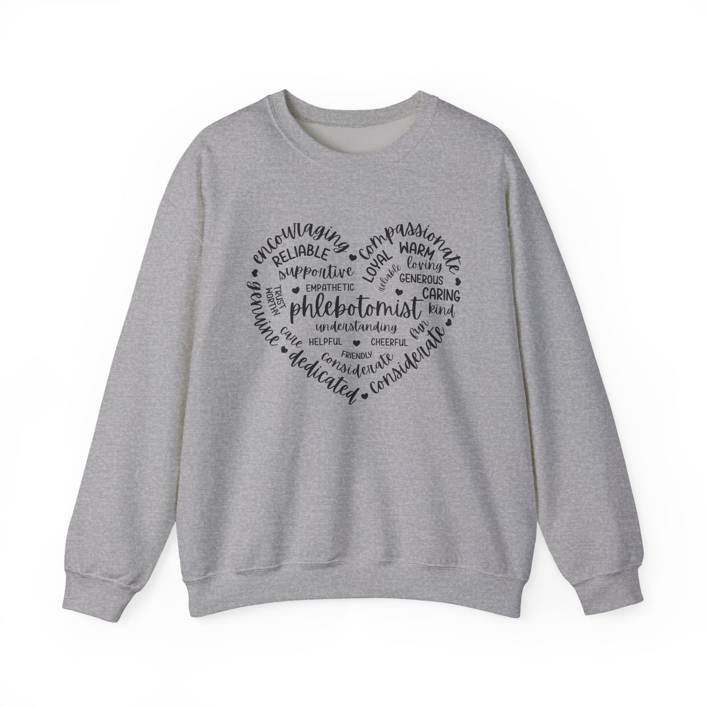 Phlebotomist Heart Word Cloud Crewneck Sweatshirt — Medical Lab Tech Gift