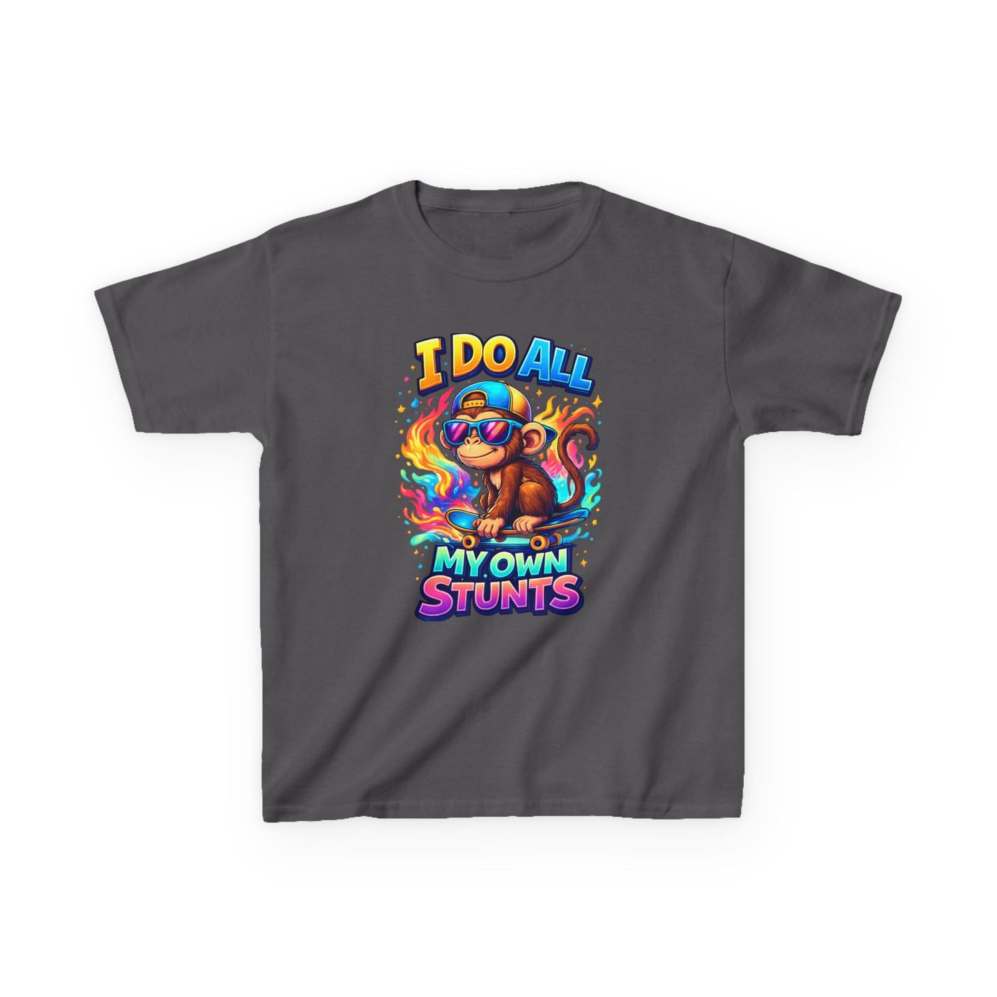 Kids T-Shirt — "I Do All My Own Stunts" Colorful Monkey Graphic