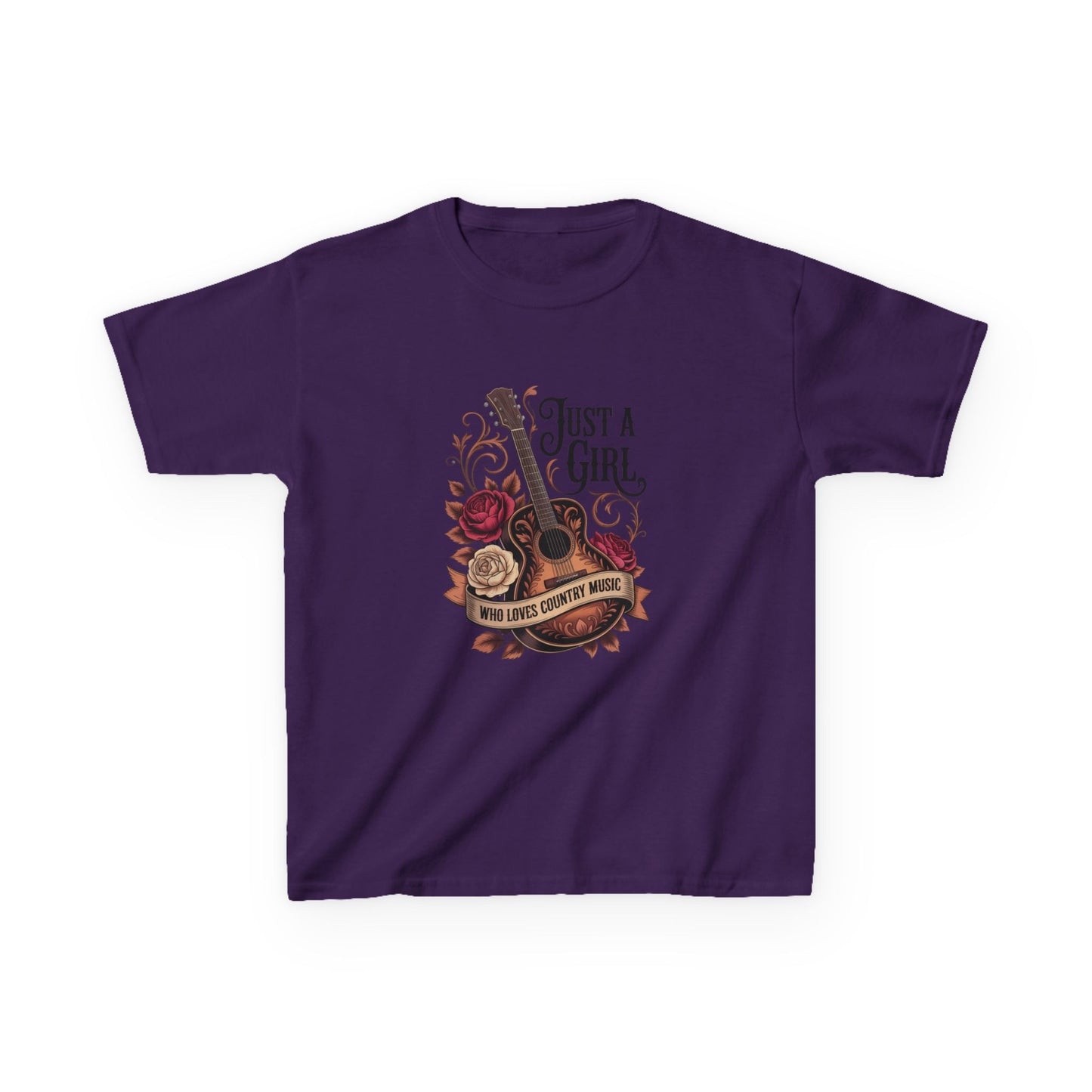 Kids Tee — "Just A Girl" Acoustic Guitar Floral Design