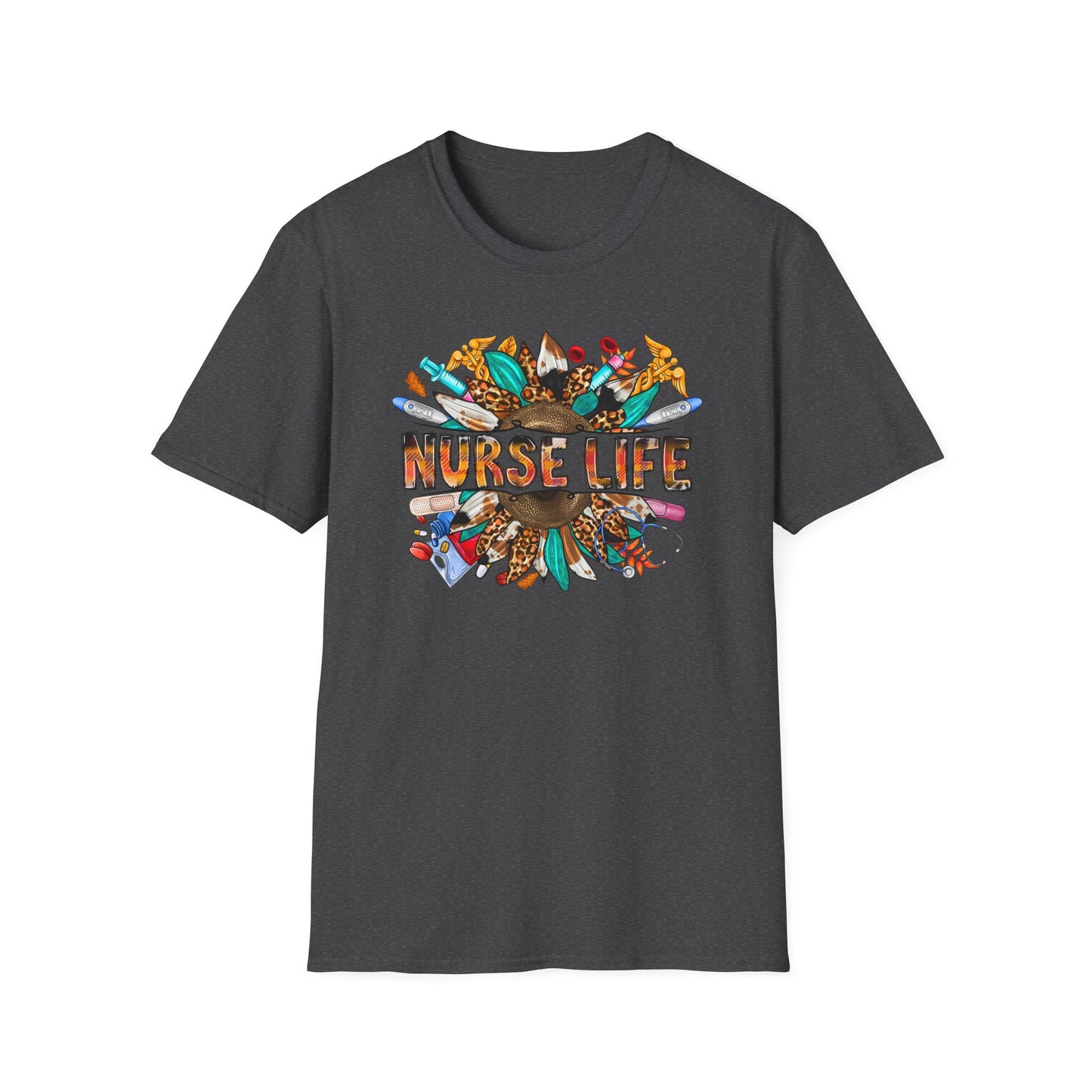 Nurse Life Graphic T‑Shirt – Colorful Scrubs & Stethoscope Design