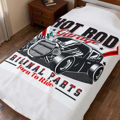 Hot Rod Garage Velveteen Plush Blanket — Car Throw