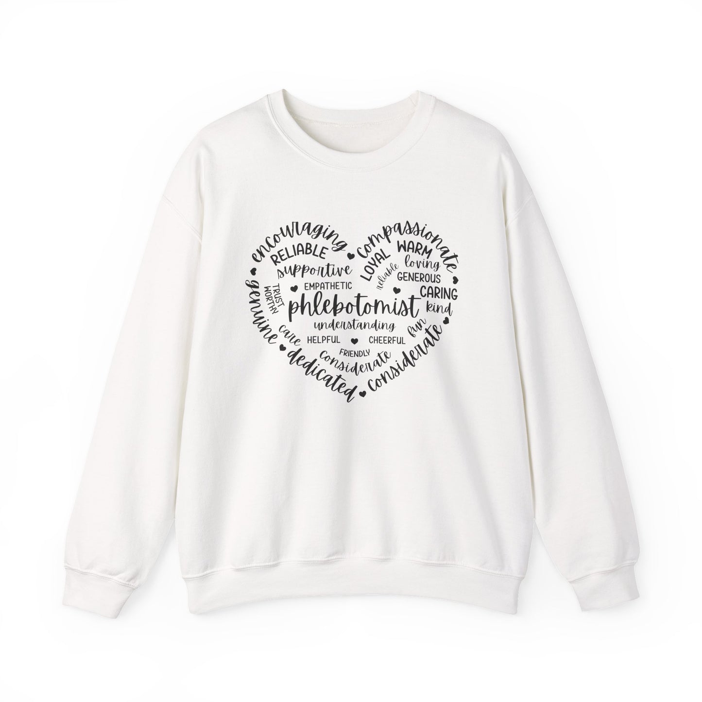 Phlebotomist Heart Word Cloud Crewneck Sweatshirt — Medical Lab Tech Gift